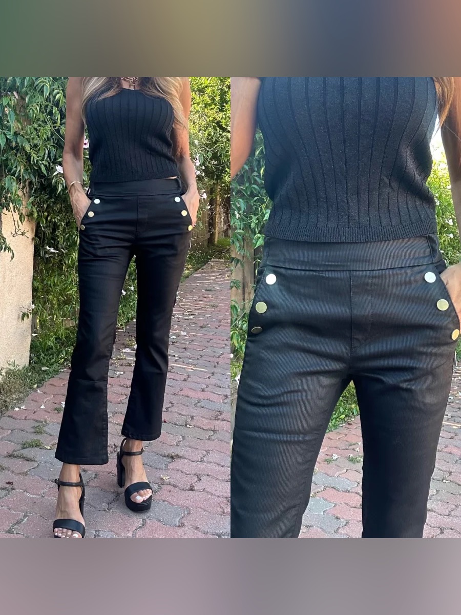 Bevy Flog Sofia Cropped Flare In Black Stripe Gold Buttons- Still Full Price